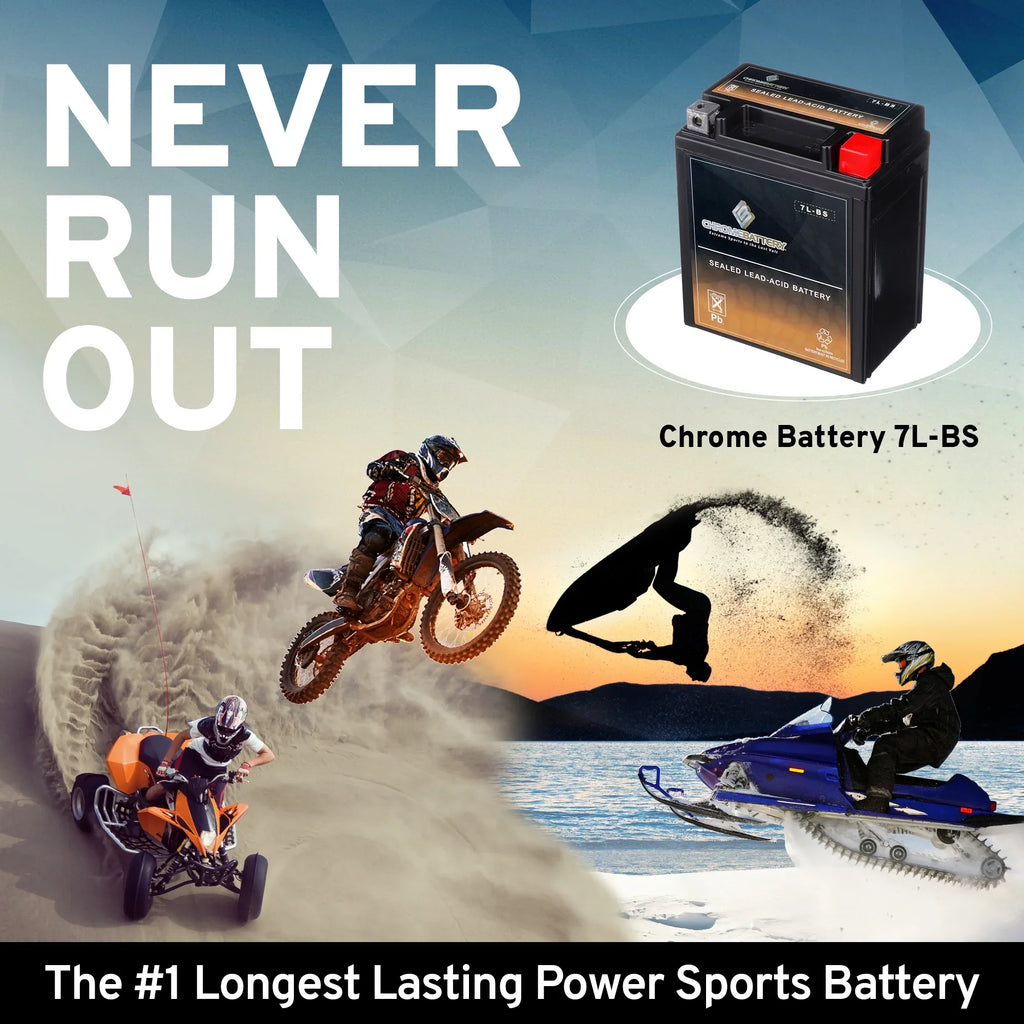 Chrome Battery Ytx7l-bs (7l-bs 12 Volts,6 Ah, 75 Cca) Motorcycle Battery for Kawasaki 250cc Kl250 Super Sherpa 2000