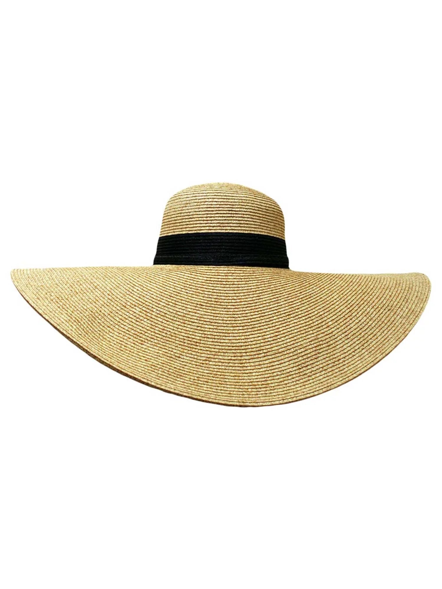 Natural Wide Brim Floppy Hat With Dark Ribbon Hat Band