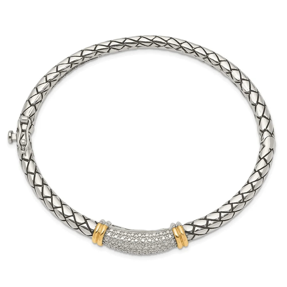 14k/Silver Two-Tone Bracelet Bangle Women's Diamond Round 8 mm 7 in Shey Couture Sterling Silver with 14K Accent Antiqued Hinged