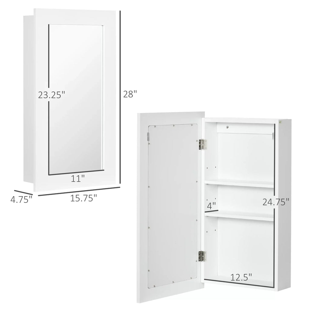 kleankin Bathroom Medicine Cabinet, Wall Mounted Mirror Cabinet, White