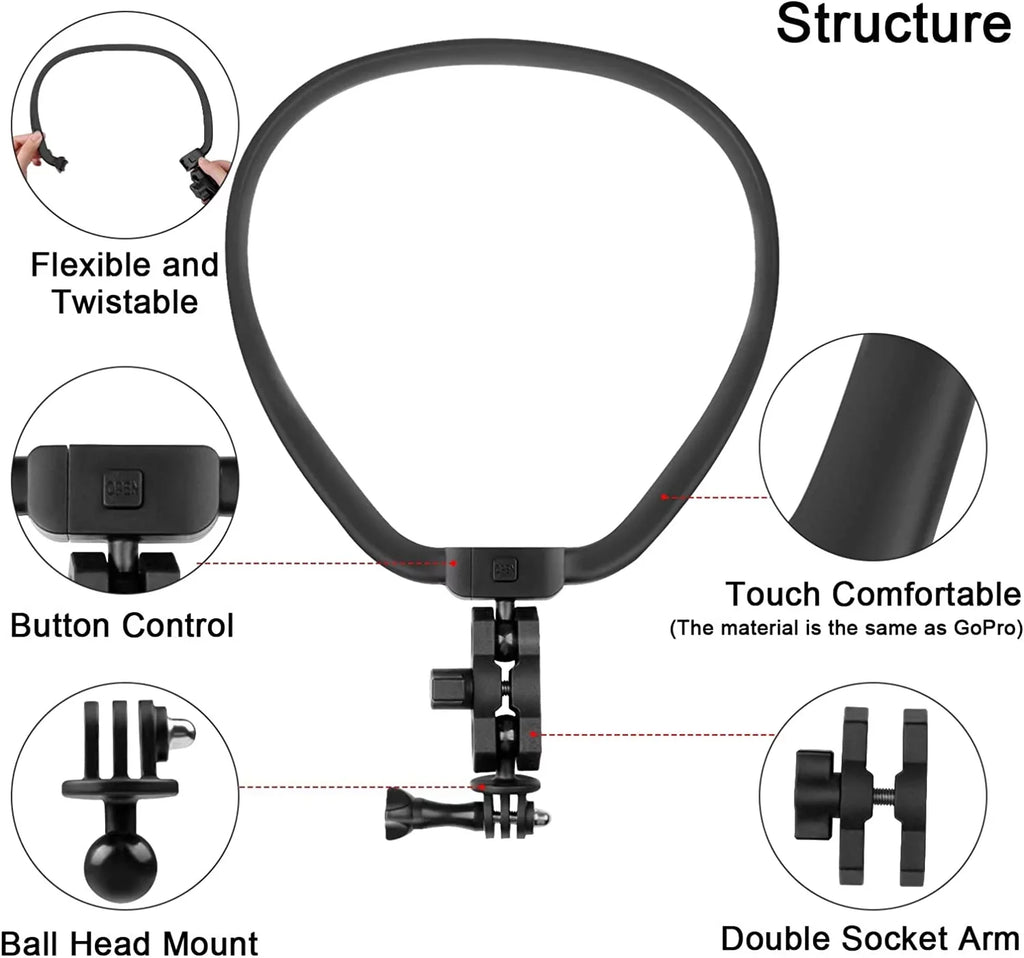 Taisioner POV/VLOG Smartphone Neck Mount Chest Holder Strap for GoPro AKASO DJI Action Camera and Smart Phone Video