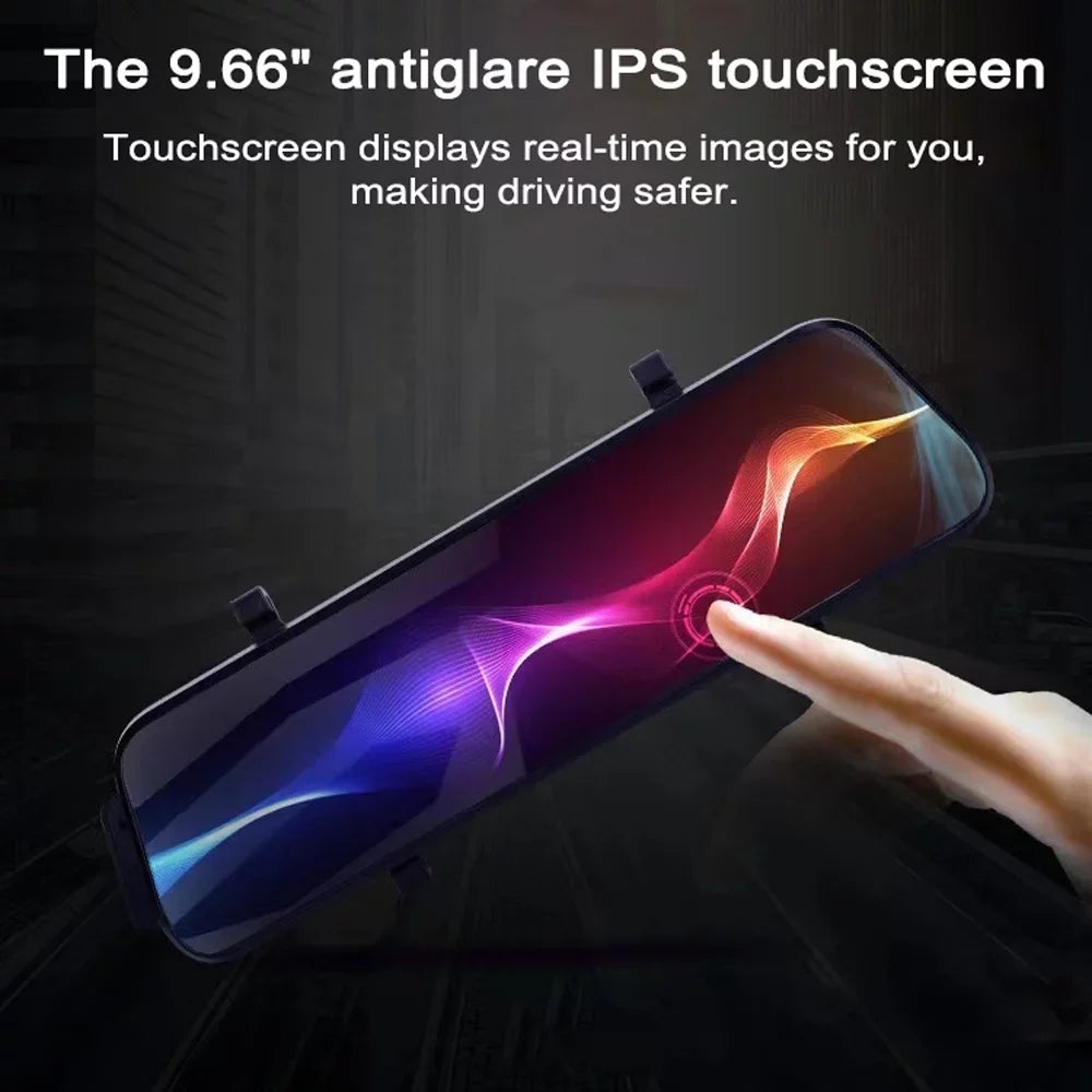 Tomshoo Full Dual Camera Dash Cam with 170° Wide Angle, 9.66 Inch Touchscreen, Motion Detection