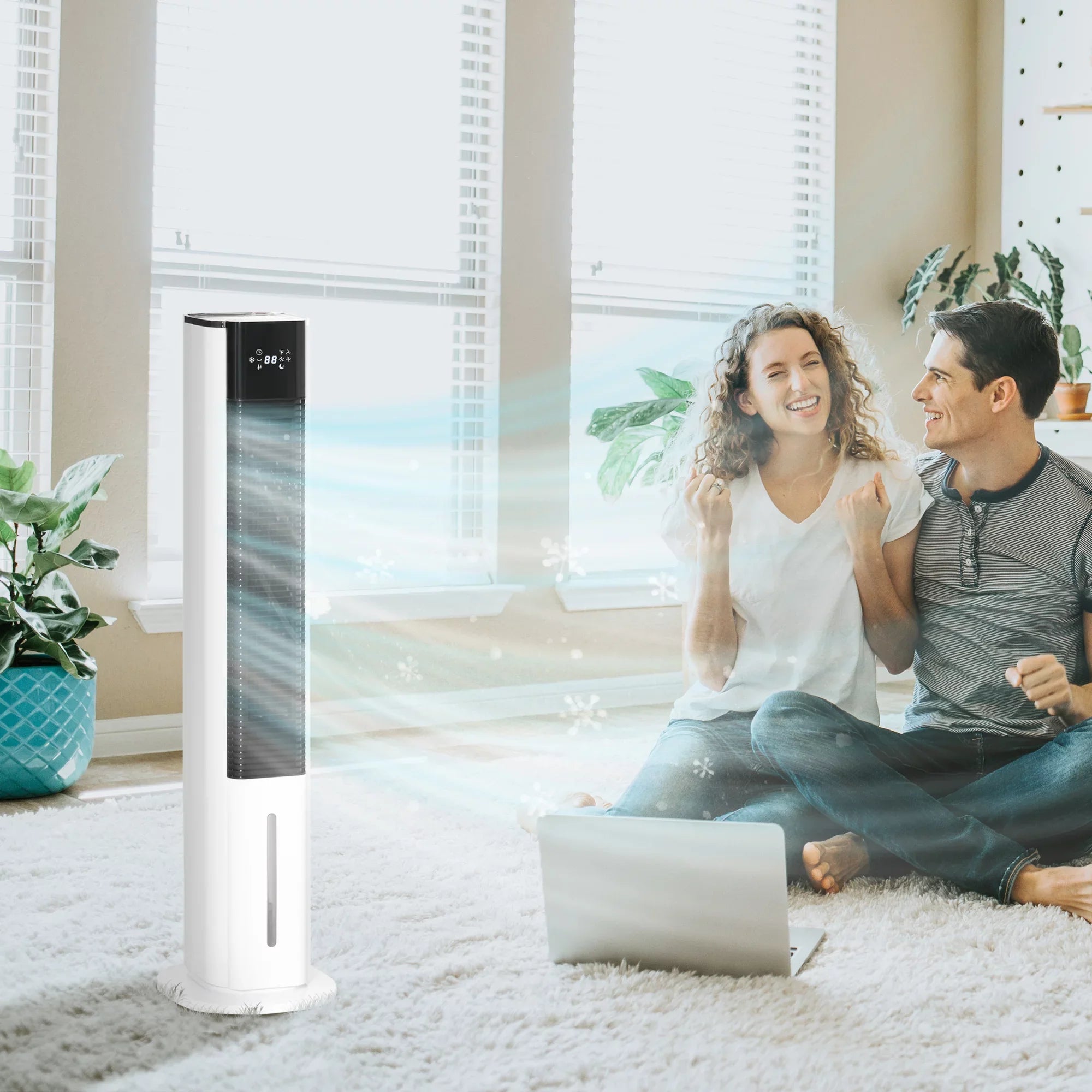 HOMCOM 42" Portable Evaporative Air Cooler, 3-In-1 Ice Cooling Fan Humidifier with Remote, Timer, Oscillating, LED Display, and 1.6 Gal Water Tank, White