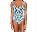 PENBROOKE Women's Floral V-Neck One Piece Swimsuit, White, 10