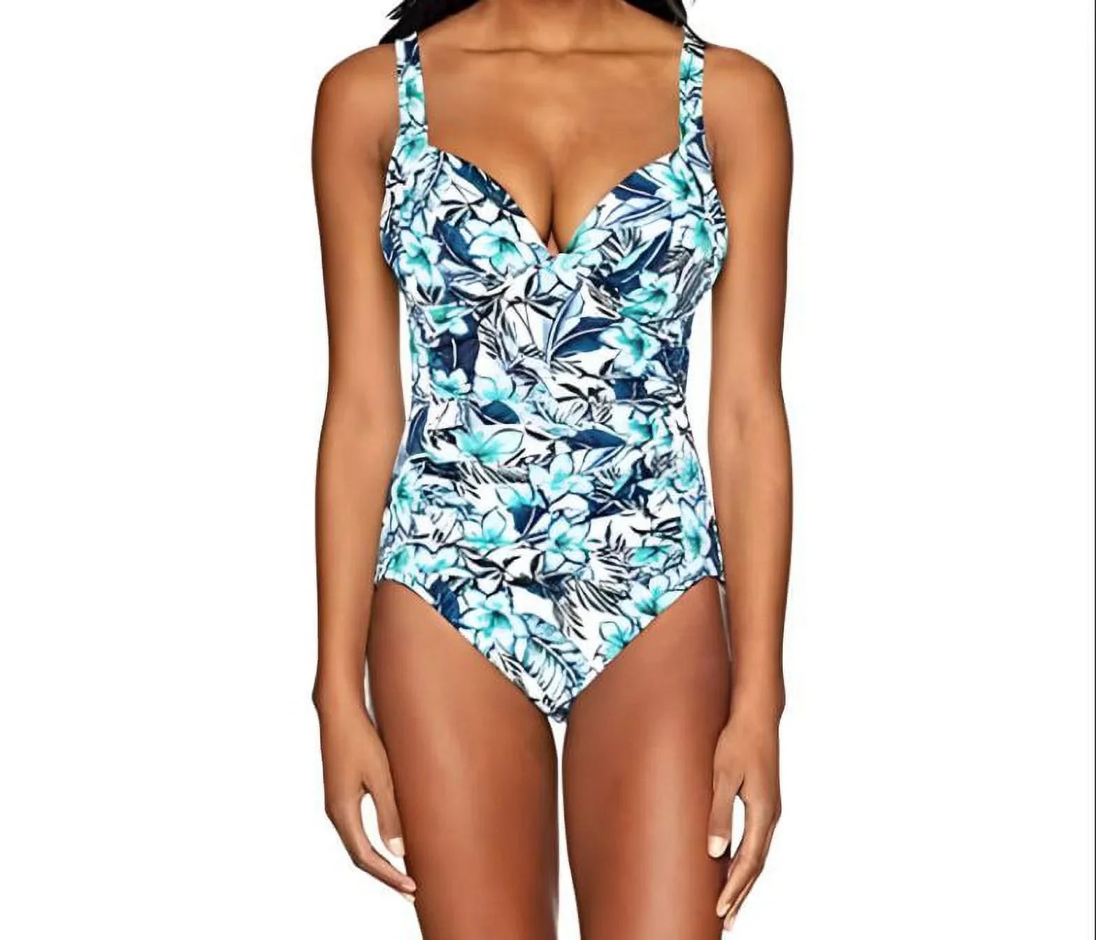 PENBROOKE Women's Floral V-Neck One Piece Swimsuit, White, 10