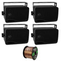 4 x New Pyle PLMR24 3.5'' 200 Watt 3-Way Weather Proof Marine Mini Box Speaker System Jet and Enrock Audio 16-Gauge 50 Foot Speaker Wire