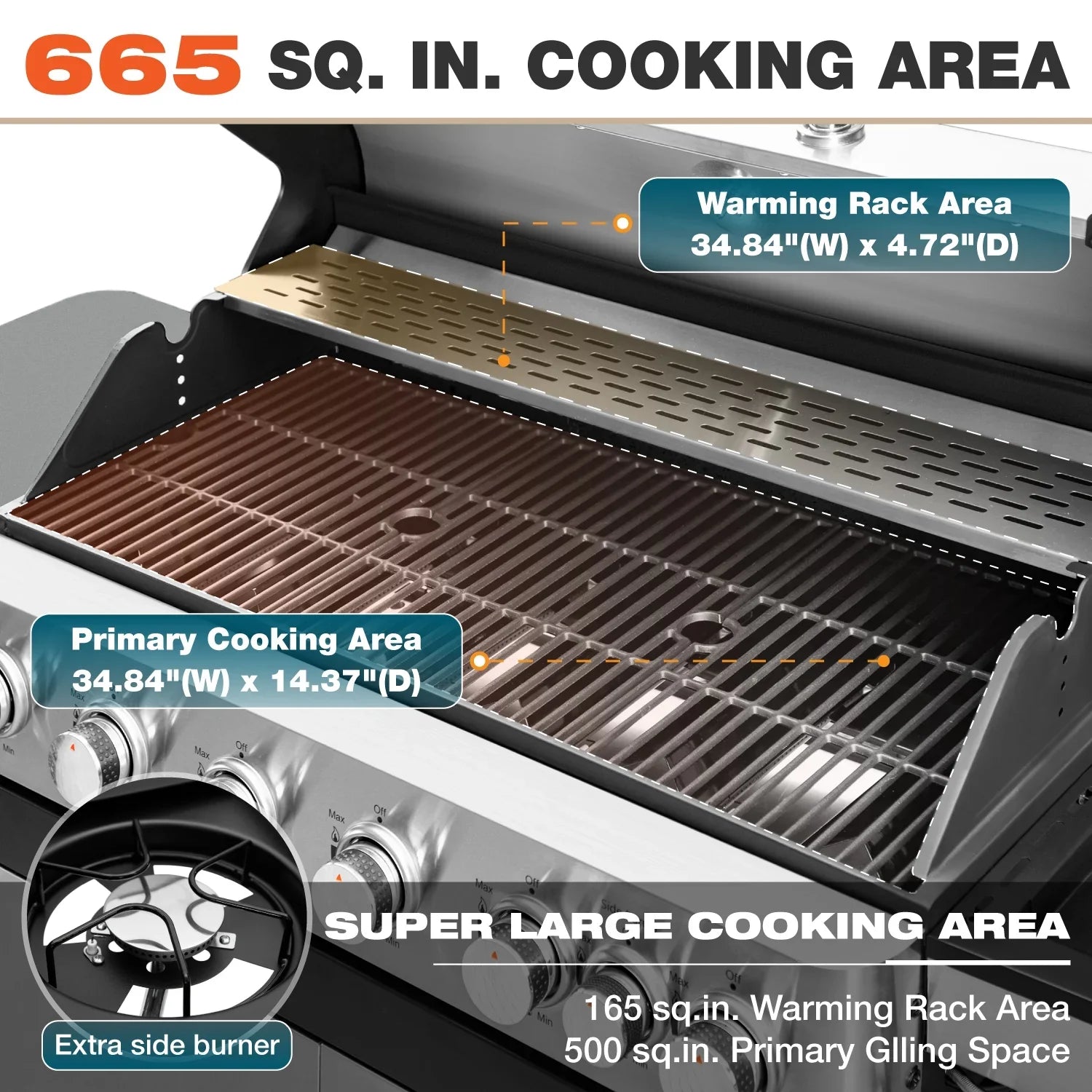 Summit Living 6 Burner Propane Gas Grill with Side Burner Stainless Steel BBQ Grill