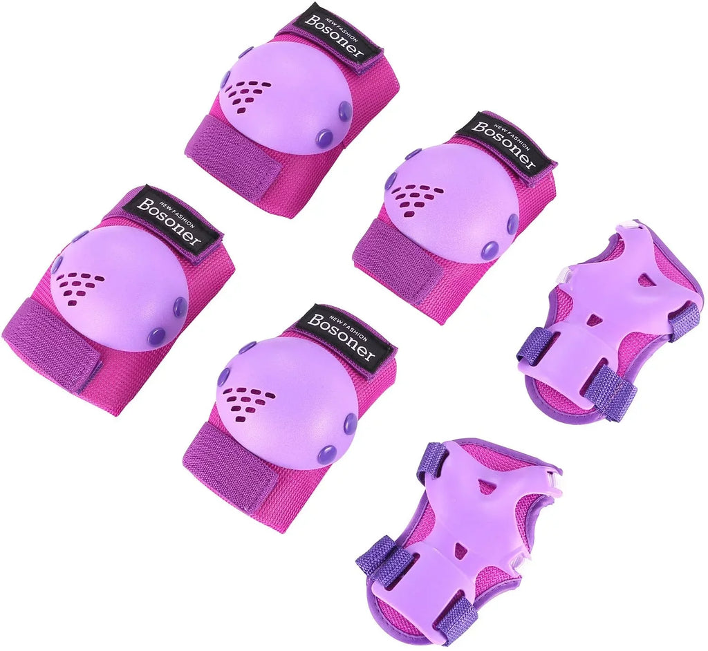 BOSONER Kids/Youth Knee Pads Elbow Pads Wrist Guards Set for Years, Child Protective Gear Set for Roller Skates, Cycling, BMX Bike, Skateboard, Inline Skating, Scooter Riding Sports Small (3-7 years) Purple
