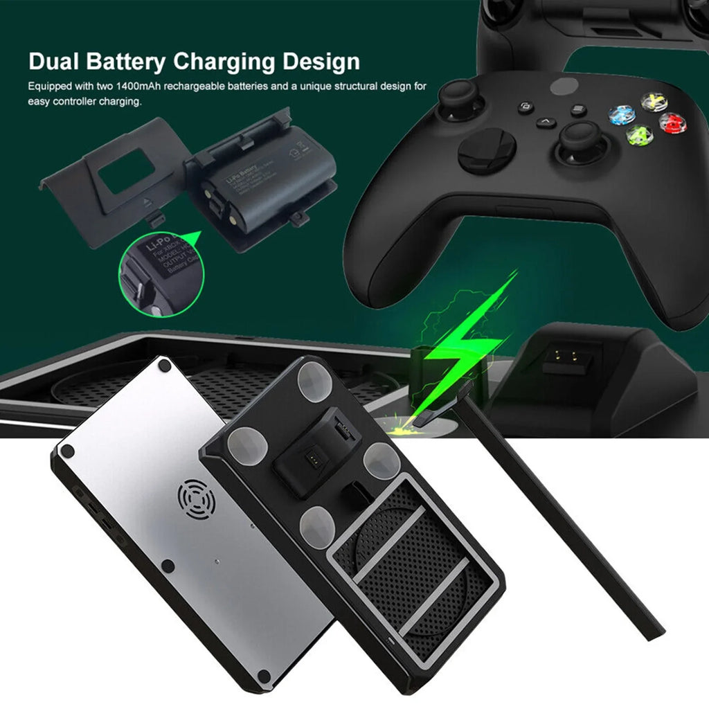 Vertical Charging Stand with Cooling Fan for Xbox Series X/S, Cooling Station Dock with 12 Games Storage Organizer, Dual Controller Charger Station & Headphone Holder with 2 X 1400 mAh Battery Packs