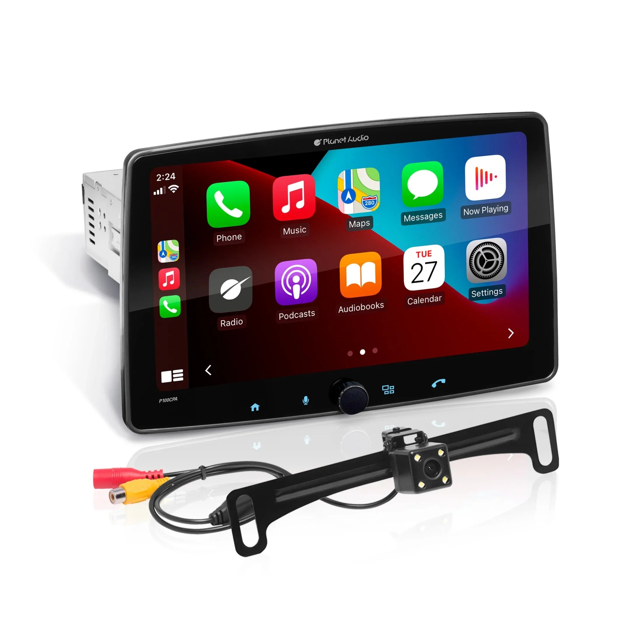 Planet Audio P100CPAC Car Stereo - CarPlay, Android Auto, Single Din, 10.1 Inch Touchscreen, Bluetooth, No CD DVD Player, AM/FM Radio Receiver, Backup Camera