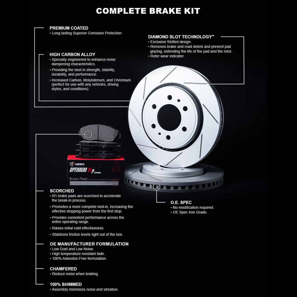 R1 Concepts Rear Brakes and Rotors Kit |Rear Brake Pads| Brake Rotors and Pads| Optimum OEp Brake Pads and Rotors|fits 2008-2017 Audi Q5, S4, S5, SQ5