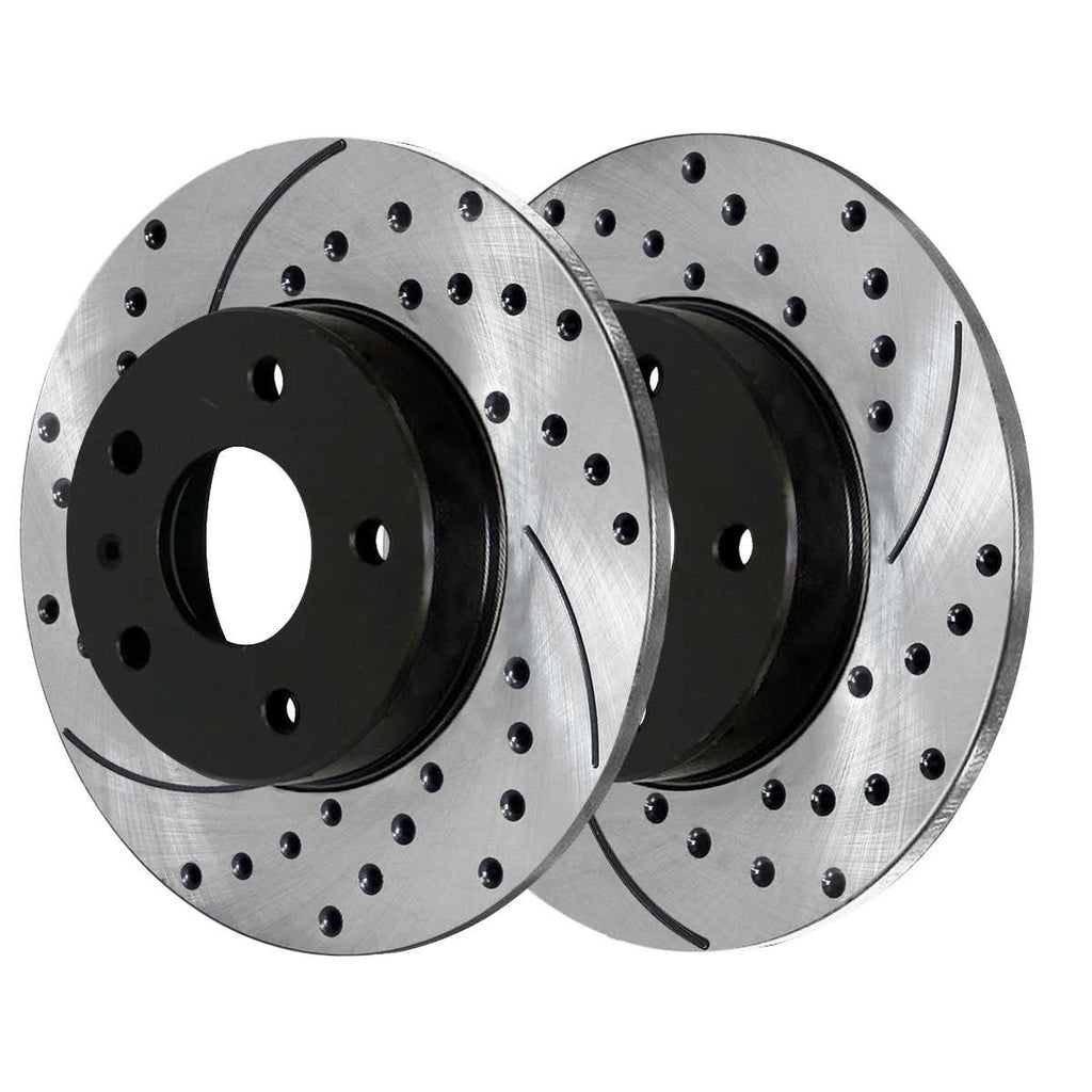 AutoShack Front and Rear Drilled Slotted Brake Rotors Ebony and Ceramic Pads Kit Replacement for 2000 Volkswagen Beetle 2002 2003 2004 2005 2006 Golf 2007 2008 2009 2010 Golf City 1.9L 2.0L FWD