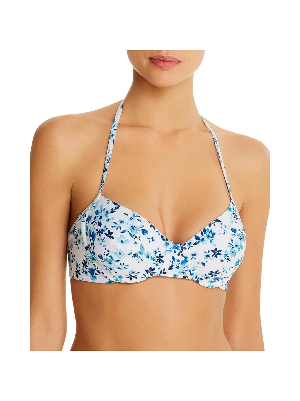 Shoshanna Womens Underwire Floral Halter Swim Top Blue DD