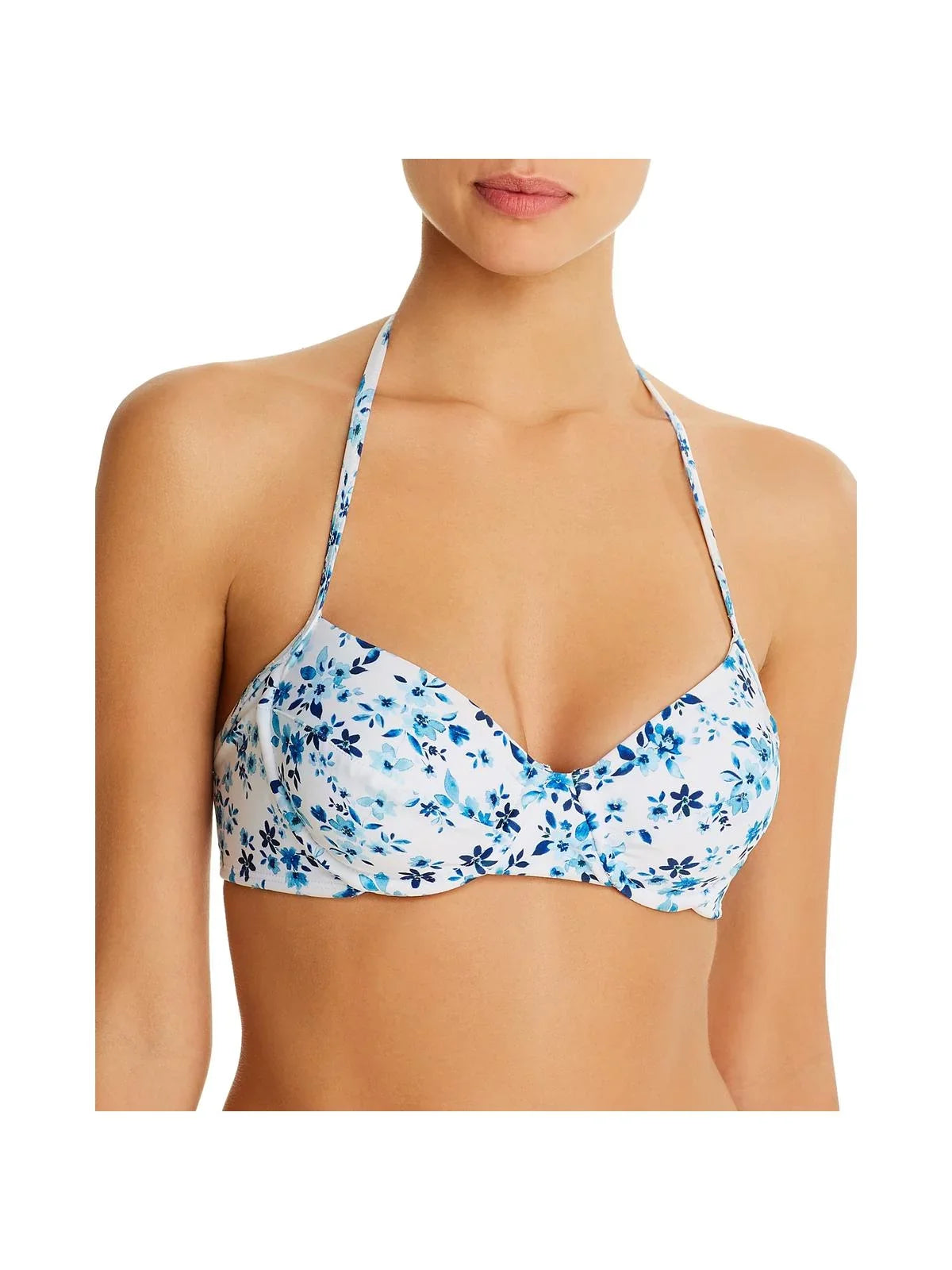 Shoshanna Womens Underwire Floral Halter Swim Top Blue DD