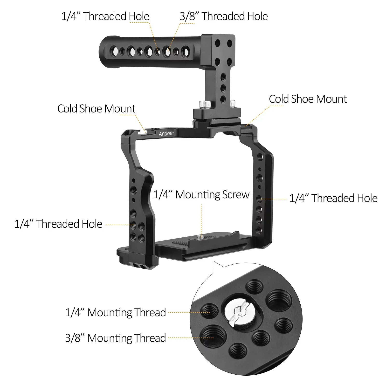 7299 Video Cage + Handle Kit Aluminum Alloy with Dual Cold Shoe Mounts Numerous 14 Inch Threads Replacement for A7IV/ A7III/ A7II/ A7R III/ A7R II/ A7S II