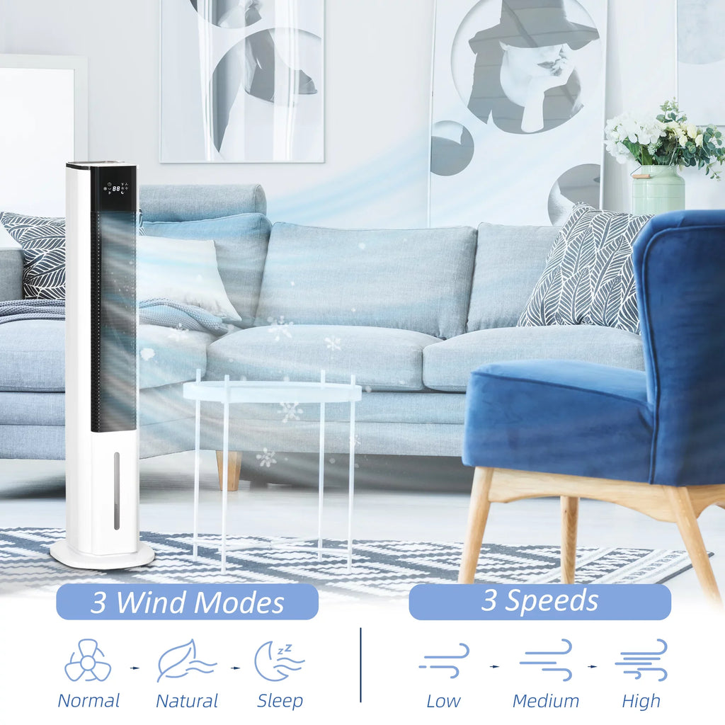 HOMCOM 42" Portable Evaporative Air Cooler, 3-In-1 Ice Cooling Fan Humidifier with Remote, Timer, Oscillating, LED Display, and 1.6 Gal Water Tank, White