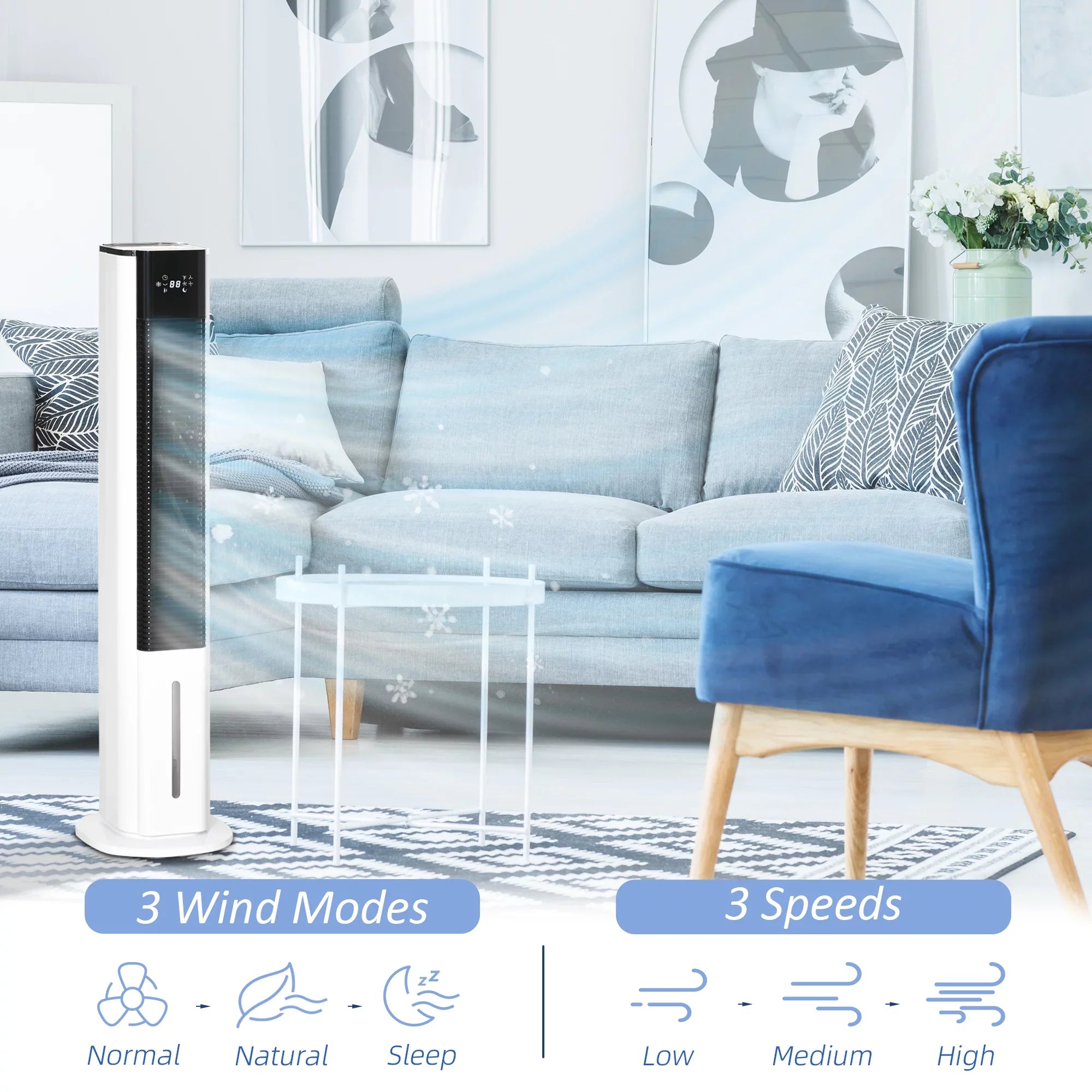 HOMCOM 42" Portable Evaporative Air Cooler, 3-In-1 Ice Cooling Fan Humidifier with Remote, Timer, Oscillating, LED Display, and 1.6 Gal Water Tank, White