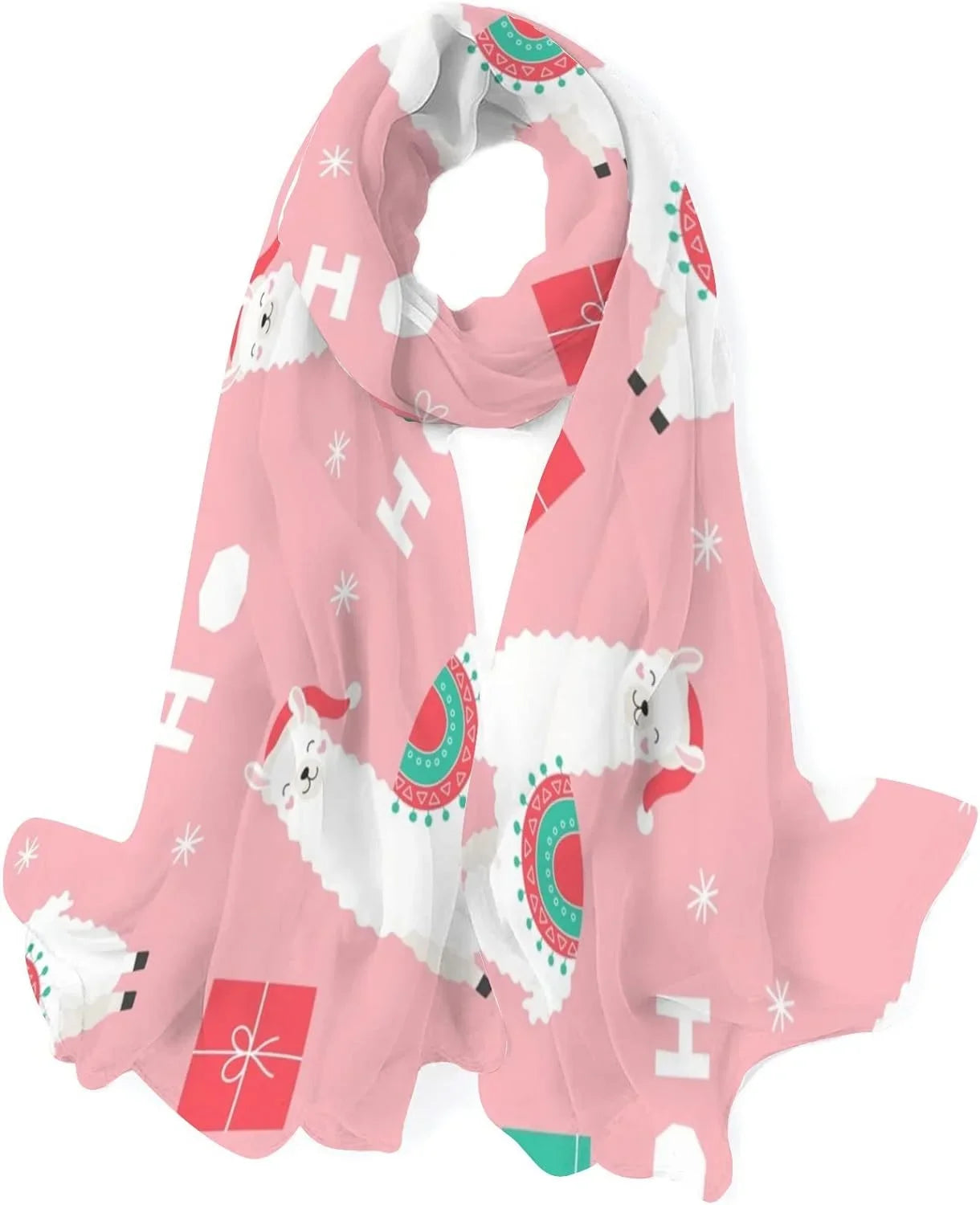Hyjoy Christmas Llama Presents Long Silk Neck Scarf Load Shawl Wrap Scarves for Women Girls