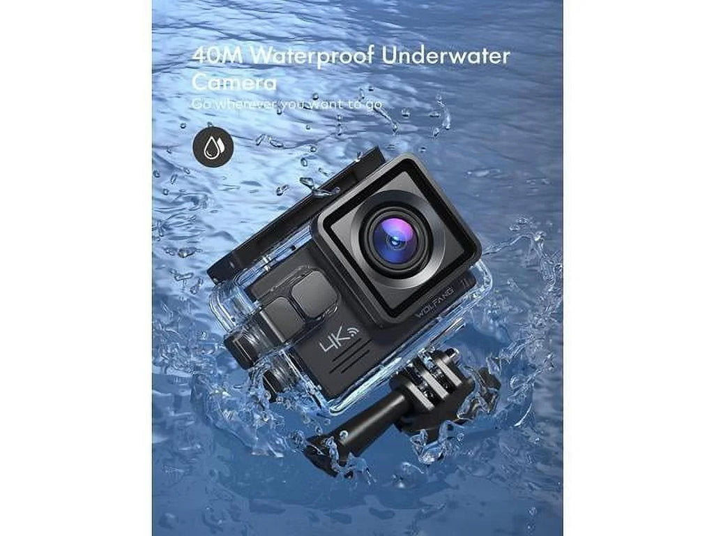 Action Camera 4K 30FPS, GA100 20MP WiFi 40M Underwater Waterproof Camera, 170° Wide Angle Dual Microphone Helmet Camera with Remote Control, EIS, 2x1050mAh Batteries and Mount Accessories Kit