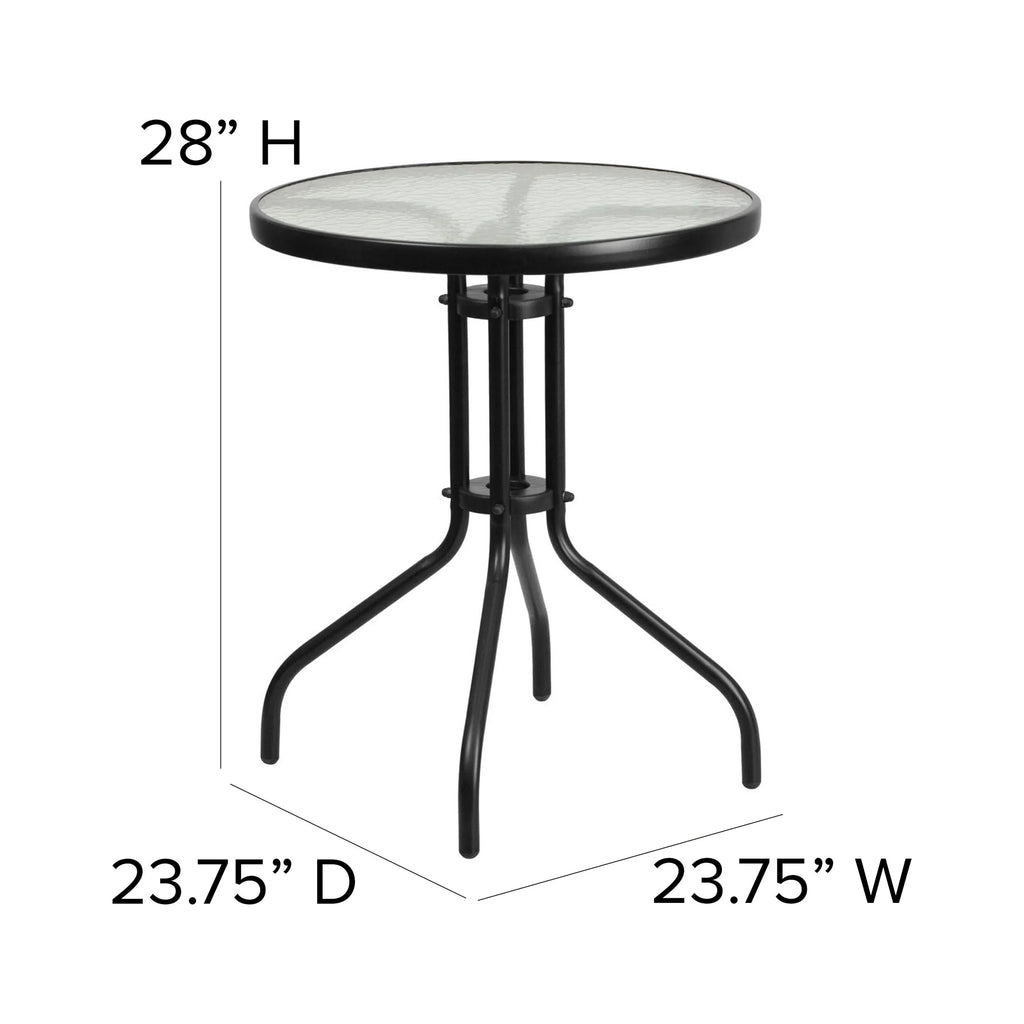 Flash Furniture 23.75" Round Glass Metal Table with 2 Rattan Stack Chairs - 23.75"W x 23.75"D x 28"H - 23.75"W x 23.75"D x 28"H