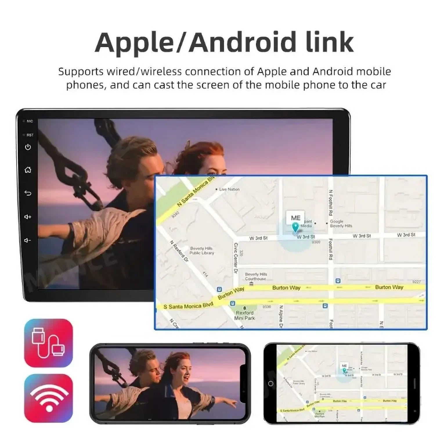 2+32G for Honda Accord 2003 to 2007 Wireless Carplay Android Auto Mirror Link 10.1'' Touchscreen Car Stereo Radio Android 13 Bluetooth GPS Wifi Hifi, AHD Backup Camera