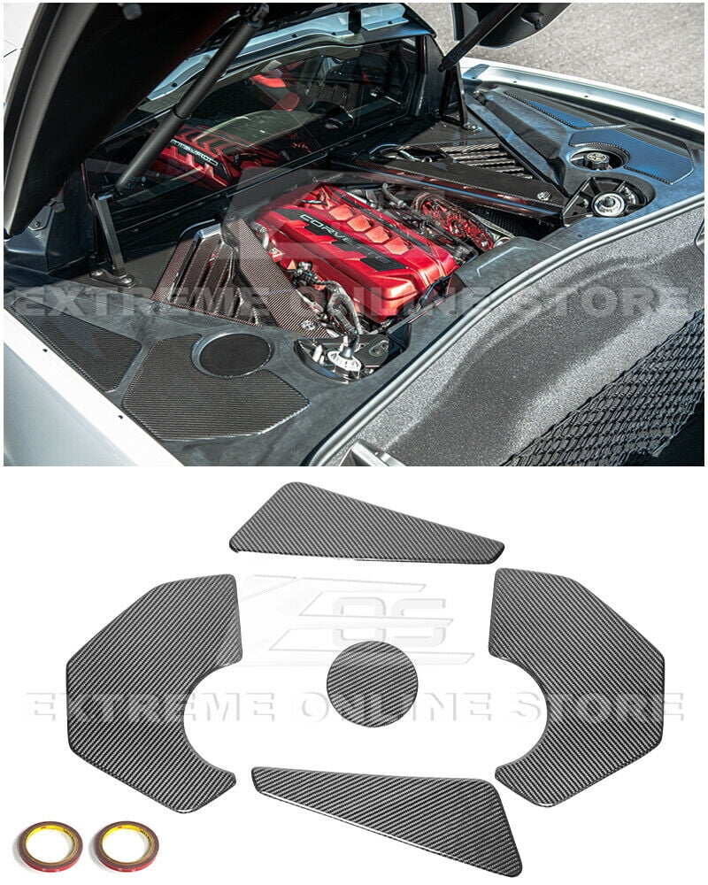 Replacement For 2020-Present Corvette C8 GM Factory Style CARBON FIBER Tape-On Engine Bay Trim Panel Overlay Accents Cover 5 Pcs
