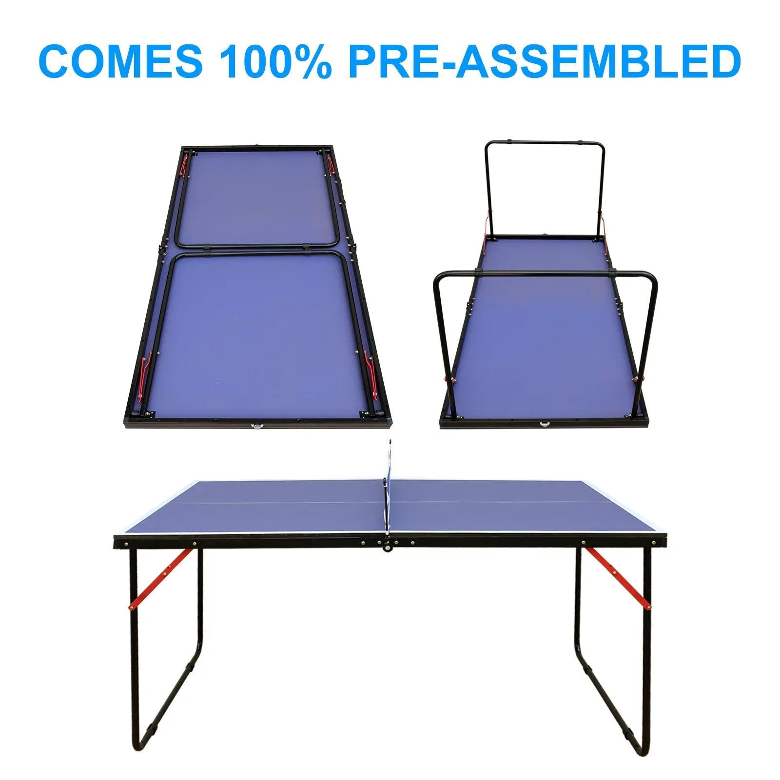 Midsize Table Tennis Table Set, Indoor Outdoor Ping Pong Table for Adults Kids, Foldable & Portable Table Tennis Table with Net, 2 Table Tennis Paddles and 3 Balls