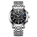 POEDAGAR Men Watch Sport Chronograph Quartz Watches Top Brand Luxury Full Steel Waterproof Luminous Date Man Fashion Wristwatch 8169 Ebony S