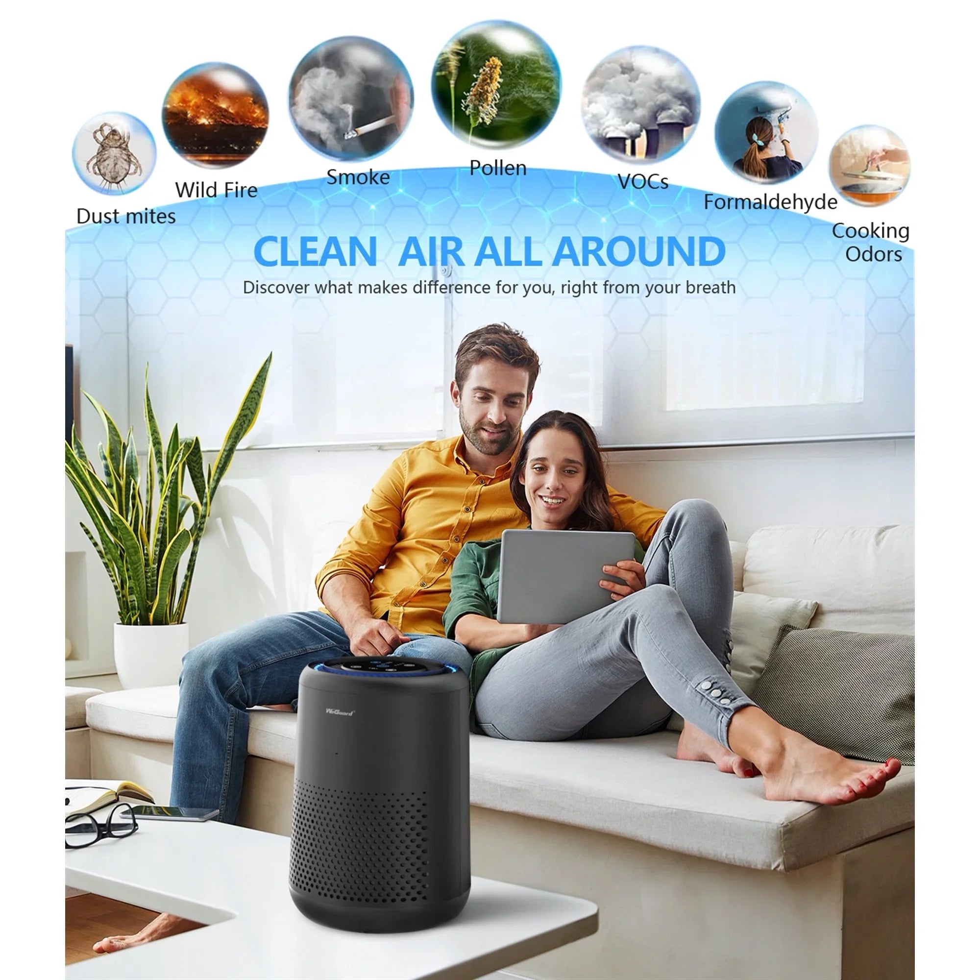 HEPA Air Purifiers for Home Bedroom, H13 True HEPA Filter Removes of Hair, Fur, Dust, Smoke, Mold, Pollen, Allergens, Odor , Quiet Mode, Ozone Free