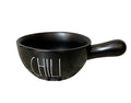 Rae Dunn CHILI Handled Bowl Jet Ceramic with White LL Letters