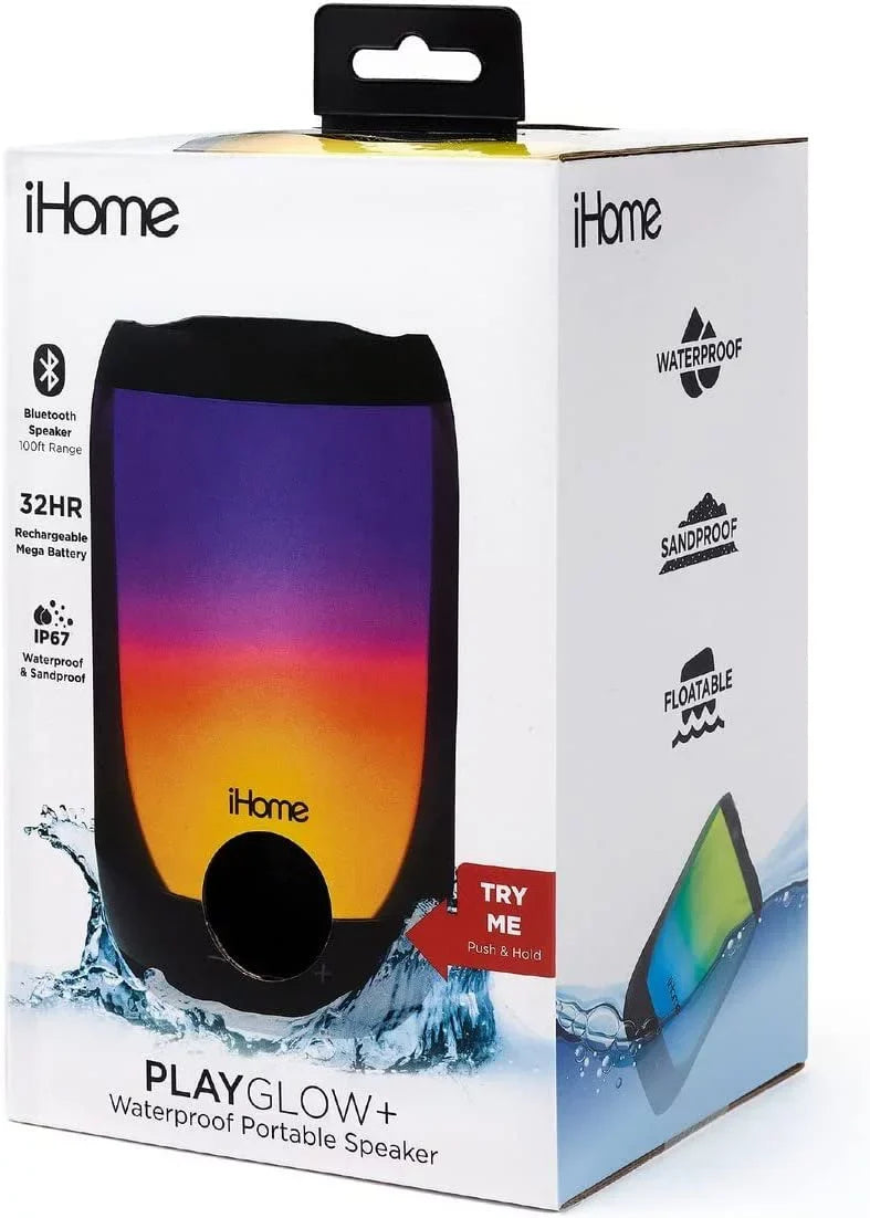 iHome Waterproof Bluetooth Speaker with Lights, Color-Changing Portable Speaker