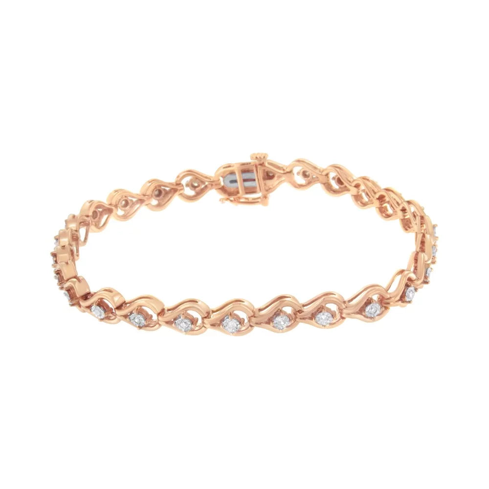 Rose Gold Plated .925 Sterling Silver 1/3 Carat TDW Miracle-Set Diamond Link Bracelet (I-J, I3-Promo)