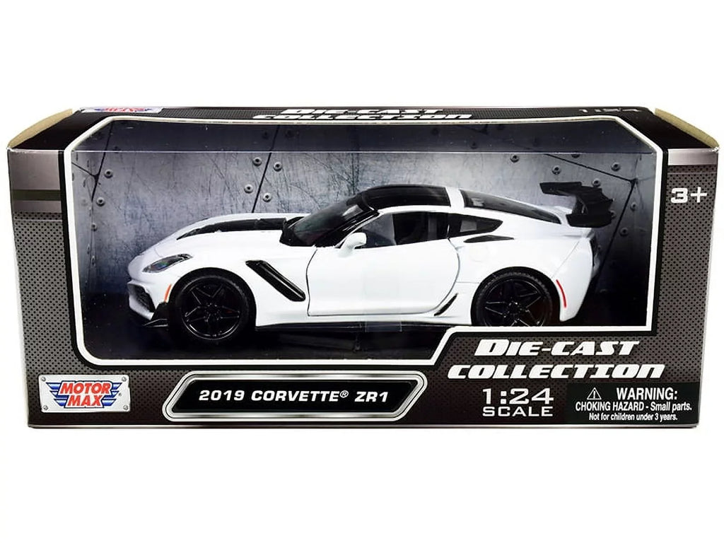 Diecast Car w/Trailer - 2019 Chevy Corvette ZR1, White - Motor Max 79356WH - 1/24 scale Diecast Model Toy Car