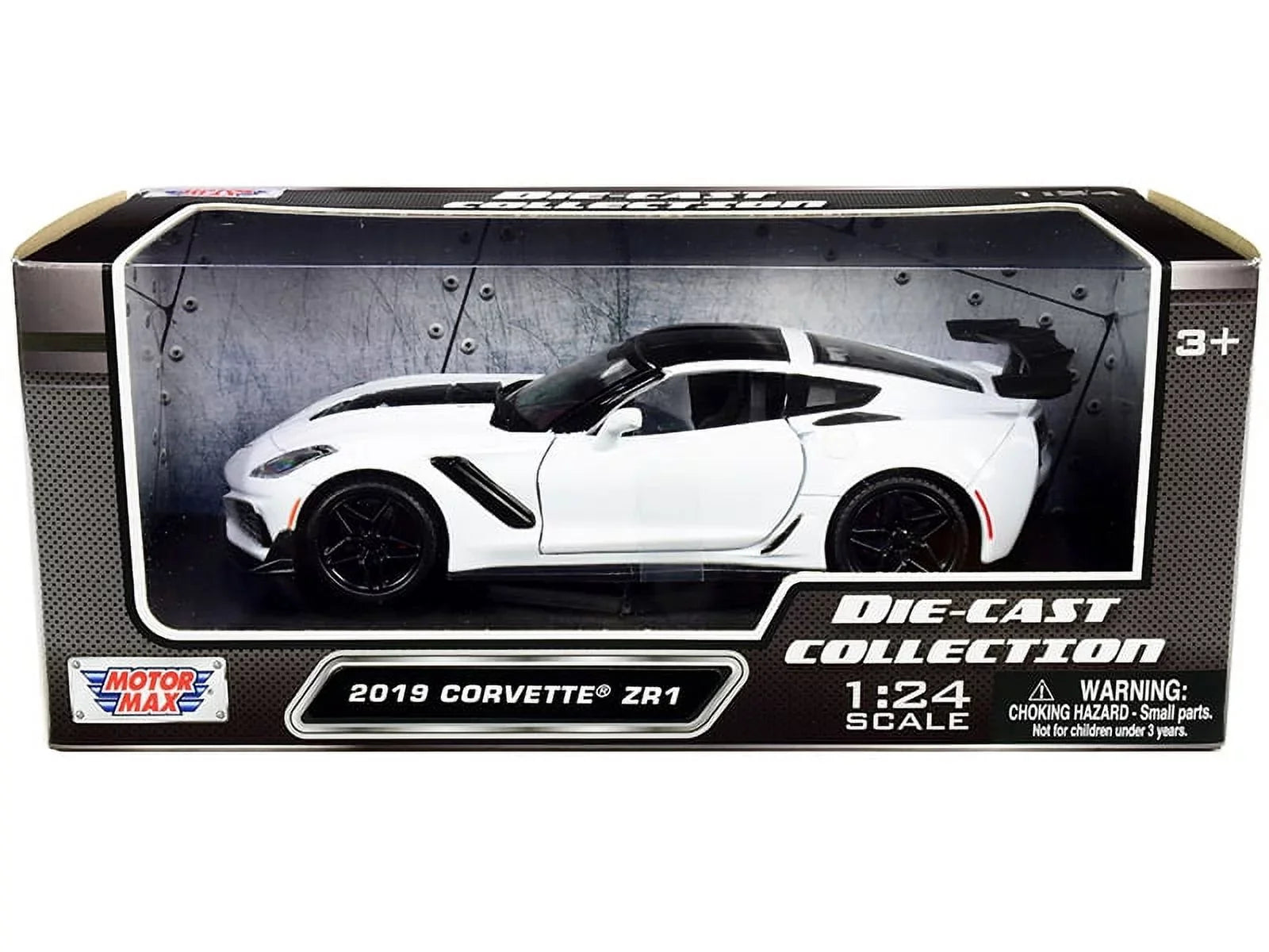 Diecast Car w/Trailer - 2019 Chevy Corvette ZR1, White - Motor Max 79356WH - 1/24 scale Diecast Model Toy Car