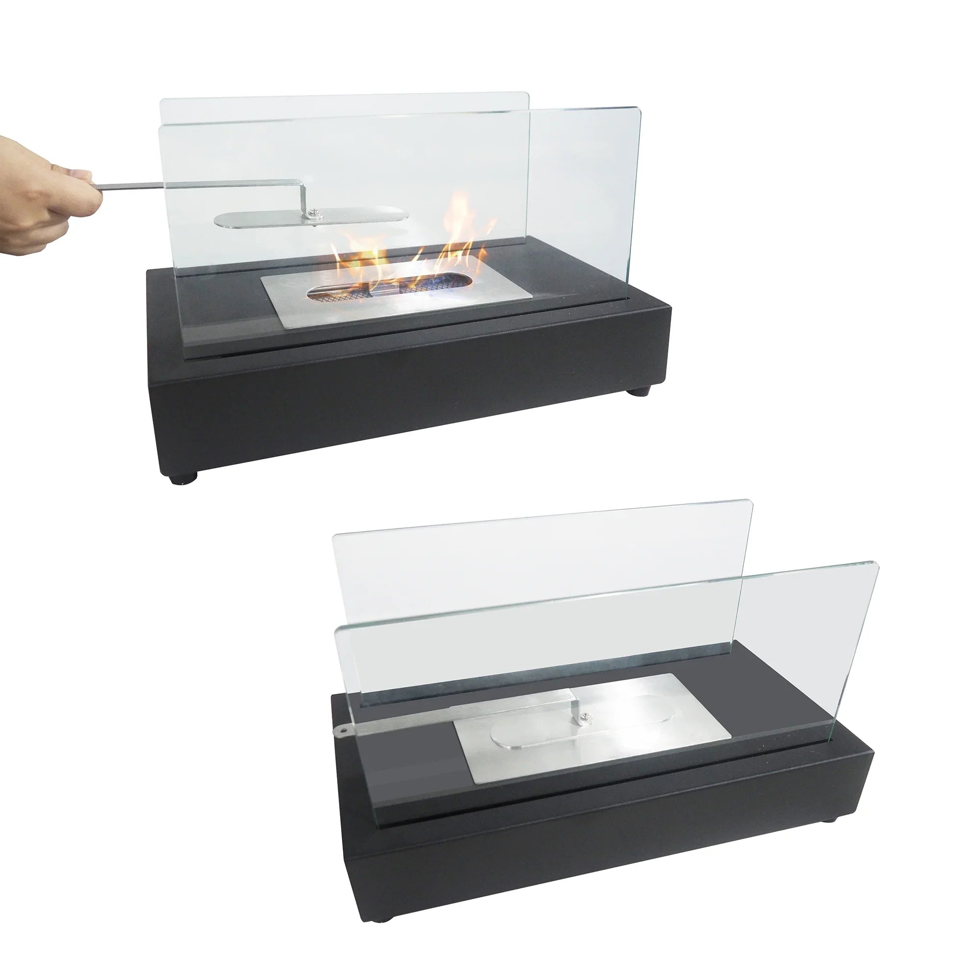 Skypatio 13.98''L x 7.1'' W x 8''H Metal Bio Ethanol Ventless Outdoor Tabletop Fireplace with Flame Guard