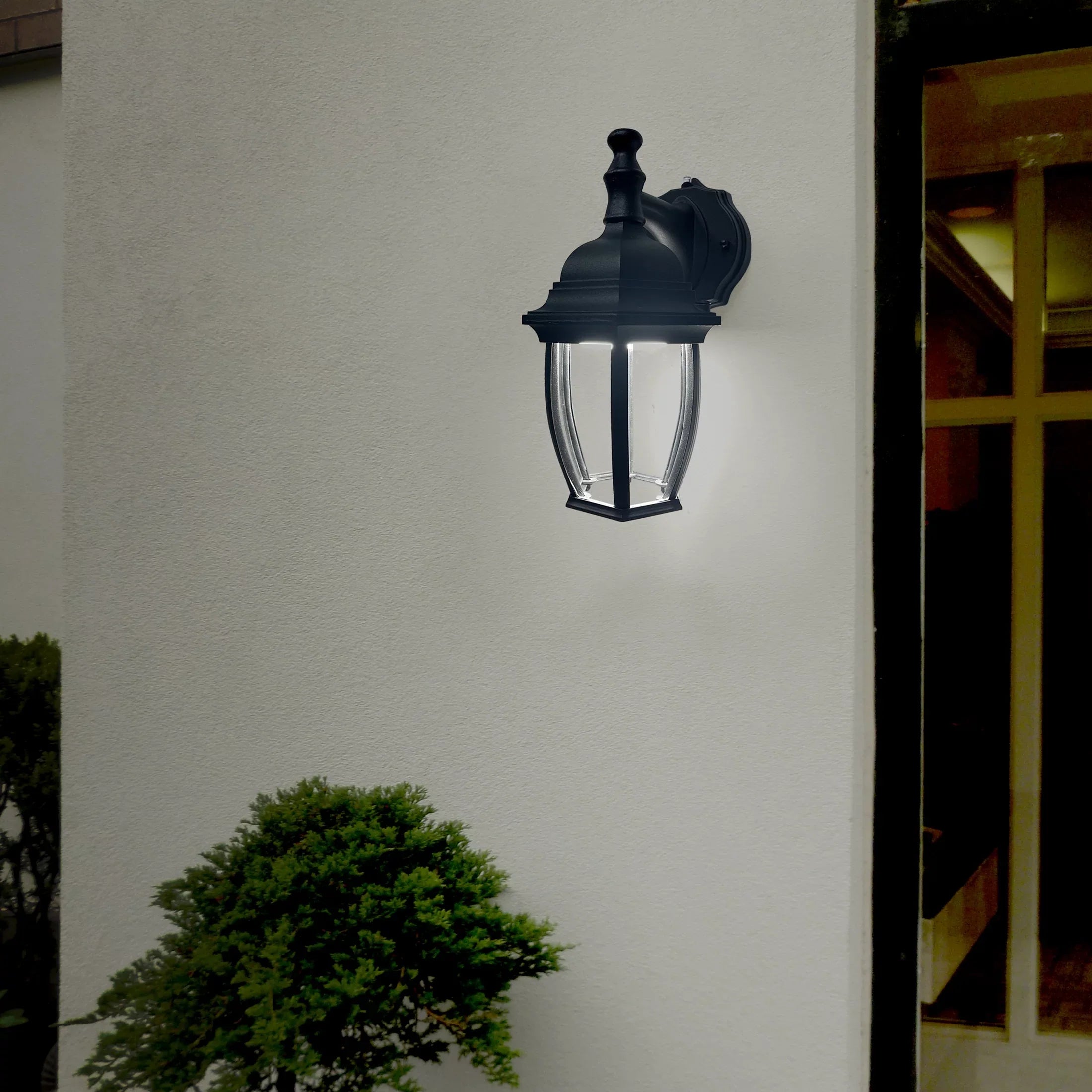 Maxxima LED Outdoor Wall Light - Dark Coach Light Fixture with Clear Glass, Photocell Sensor, 830 Lumens, 3 CCT 3000K/4000K/5000K, Dusk to Dawn Lighting for Porch, Garage, and Front Door