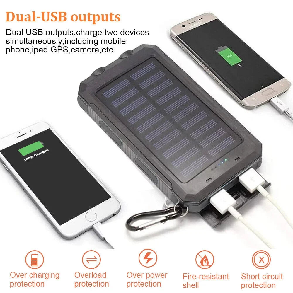 2023 Waterproof Solar Power Bank 9000000mAh Portable External Battery Charger US