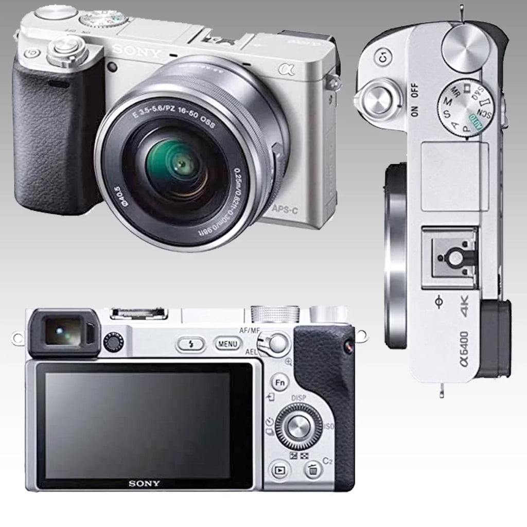 Alpha a6400 Mirrorless Digital Camera (Silver) with 16-50mm Lens & 17pc Must Have Accessory Bundle. Includes: 64GB Memory Card, 1x Seller Replacement Battery, Digital Slave Flash, & More.