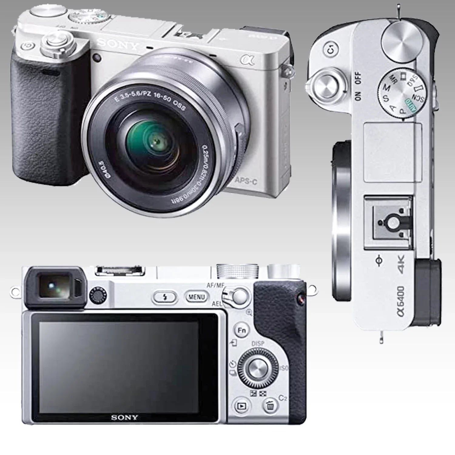 Alpha a6400 Mirrorless Digital Camera (Silver) with 16-50mm Lens & 17pc Must Have Accessory Bundle. Includes: 64GB Memory Card, 1x Seller Replacement Battery, Digital Slave Flash, & More.