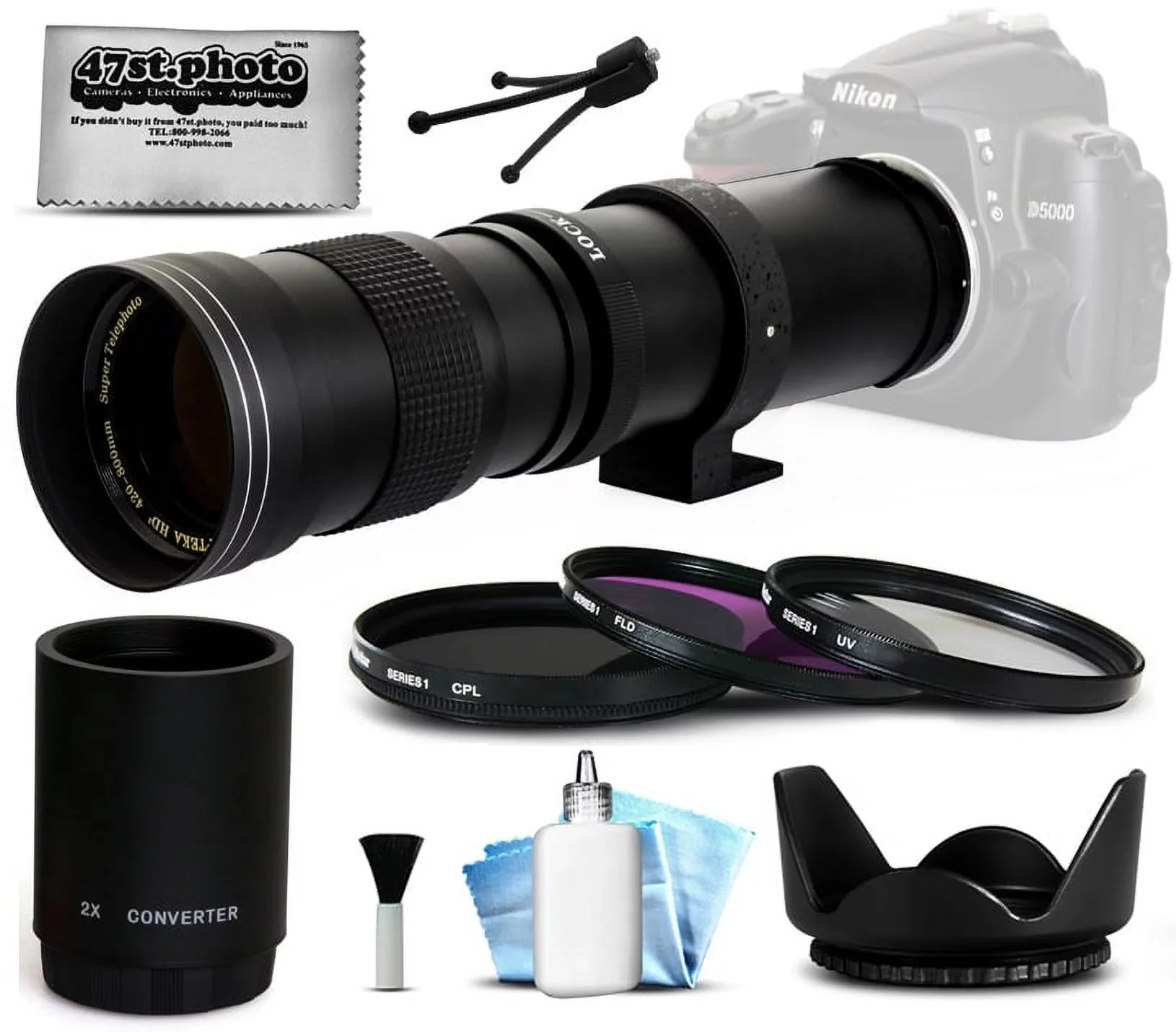 420mm-1600mm f8.3 HD Telephoto Lens Bundle for EOS 7D 6D 5D Mark II II 2 3