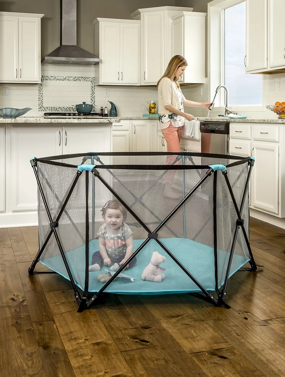 Regalo My Play® Portable Play Yard Indoor and Outdoor, Washable, Aqua, 6-Panel, Unisex