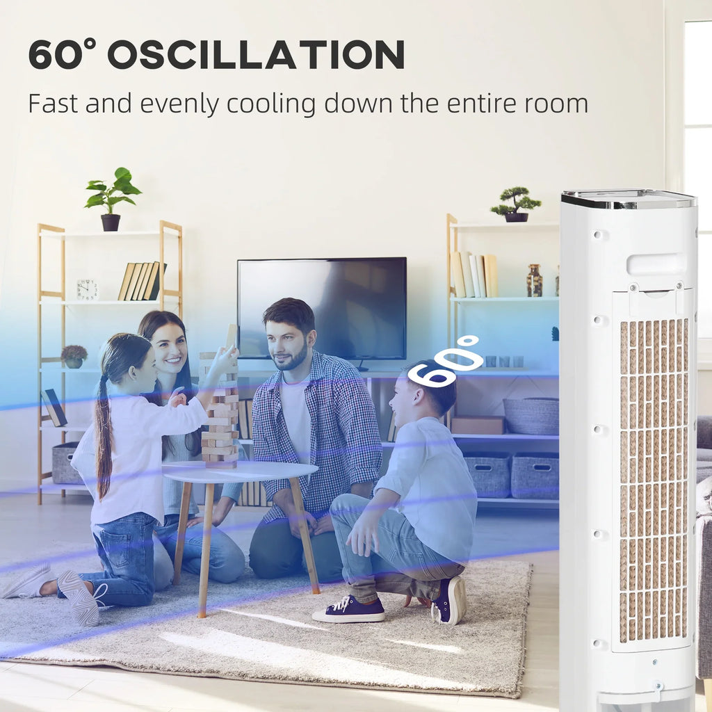 HOMCOM 42" Portable Evaporative Air Cooler, 3-In-1 Ice Cooling Fan Humidifier with Remote, Timer, Oscillating, LED Display, and 1.6 Gal Water Tank, White