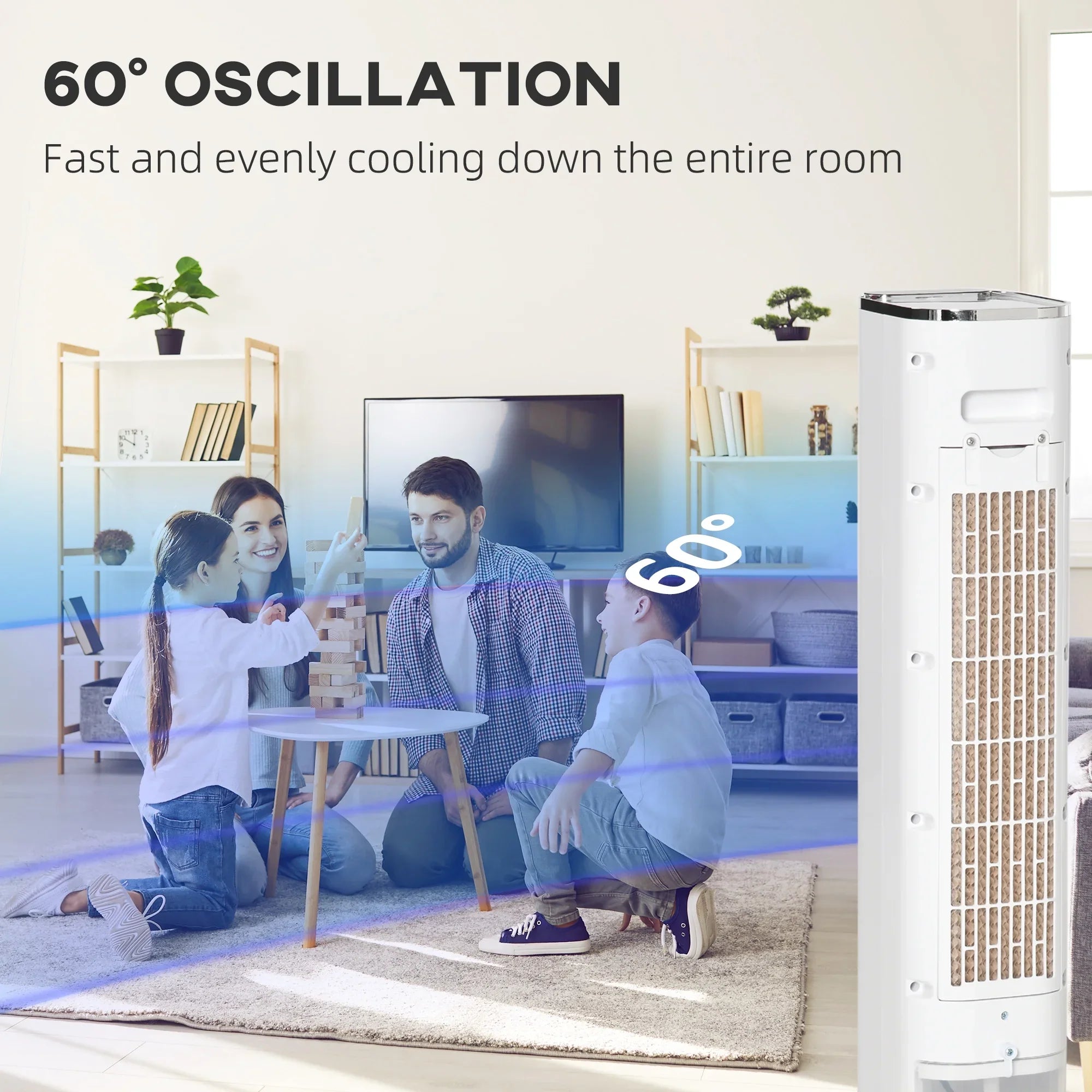 HOMCOM 42" Portable Evaporative Air Cooler, 3-In-1 Ice Cooling Fan Humidifier with Remote, Timer, Oscillating, LED Display, and 1.6 Gal Water Tank, White