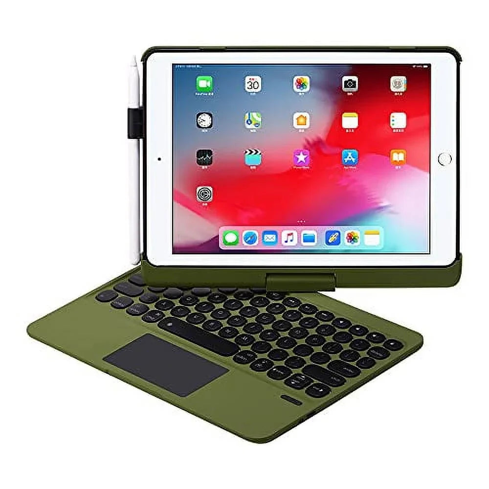 iPad Keyboard Case for 10.2 2021 9th 2020 8th 2019 7th, iPad Air 10.5 2019, iPad Pro 10.5 2017 - Backlit - 360 Rotatable - Wireless - 9th Generation Clickable Toucad - iPad Air 3 - Camo Green