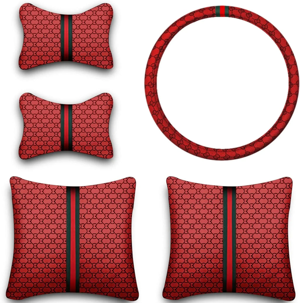 KABUQI Guc ci,same model high-end Luxury Seat Covers Full Set Leather Fit Automotive Seat Covers & Accessories for 5 Seat Cars SUV Pick-up Trucks, Pillows and Steering Wheel Cover Included(Gray)