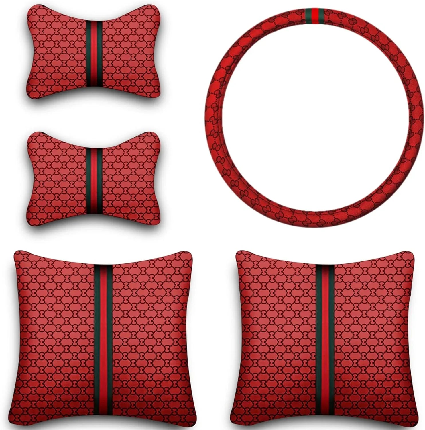 KABUQI Guc ci,same model high-end Luxury Seat Covers Full Set Leather Fit Automotive Seat Covers & Accessories for 5 Seat Cars SUV Pick-up Trucks, Pillows and Steering Wheel Cover Included(Gray)