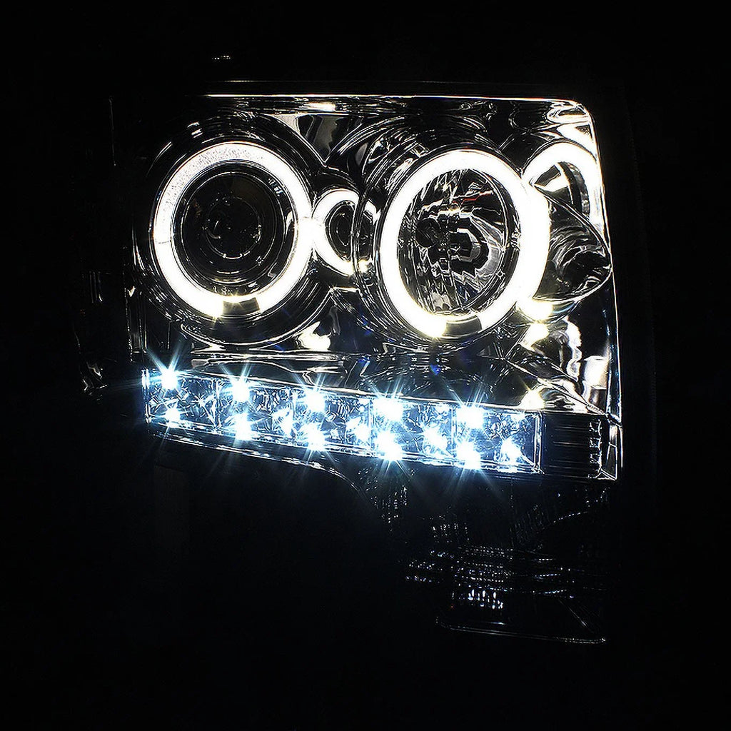AKKON - Fits 2009-2014 Ford F-150 F150 Dual Halo Projector Smoke Headlights + Jet Smoked [C-Light Bar] LED Tail Lamp Combo