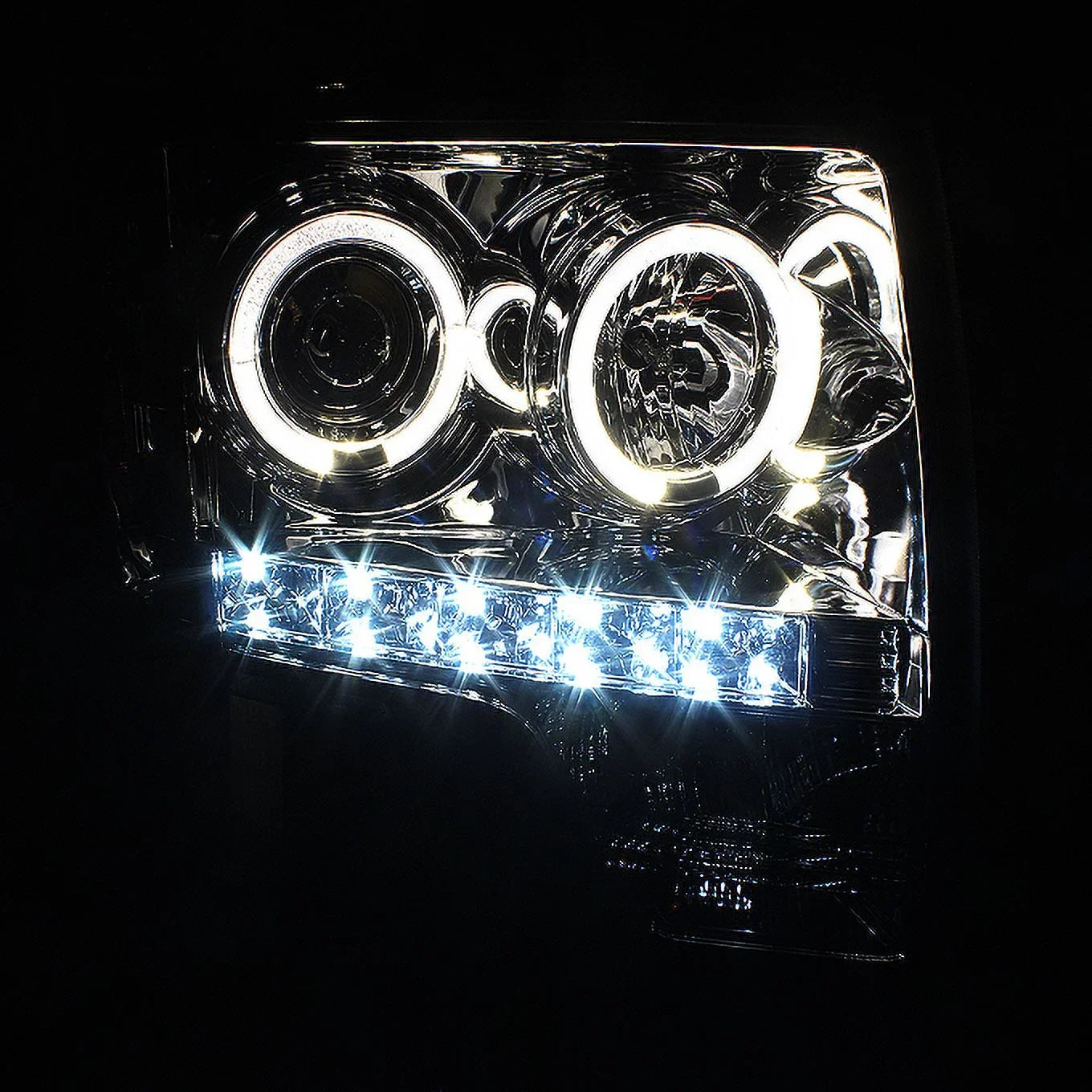 AKKON - Fits 2009-2014 Ford F-150 F150 Dual Halo Projector Smoke Headlights + Jet Smoked [C-Light Bar] LED Tail Lamp Combo